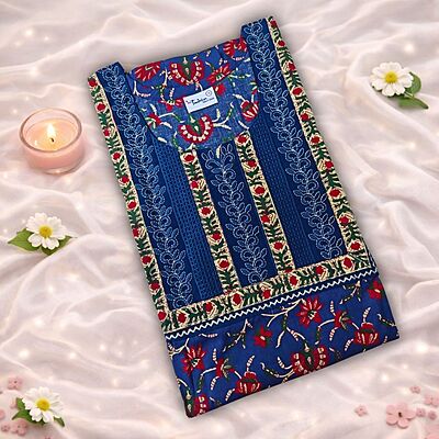 Blue Cobalt Cotton Nighty With Geometric Print All Over From Libas Loungewear - AL1158