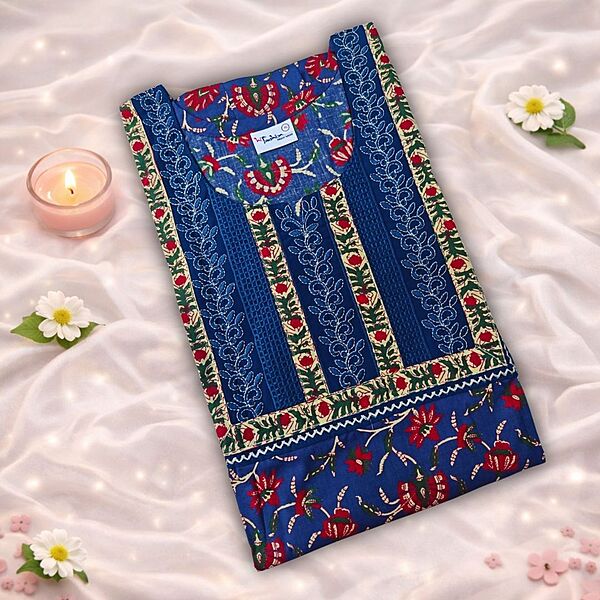 Blue Cobalt Cotton Nighty With Geometric Print All Over From Libas Loungewear - AL1158