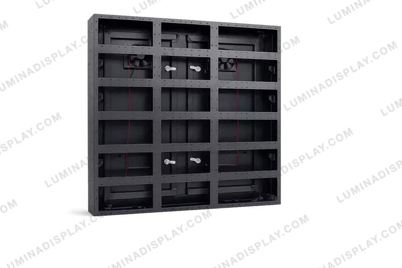 V2 square MS GI outdoor LED cabinet 960 x 960 mm, fan-cooled, no bezel – Lumina Display Systems