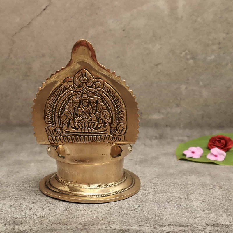 Brass Gaja Lakshmi Deepam/Lamp - 6 inch Height | Divine Brass Deepam/Lamp with Gaja Lakshmi Design for Auspicious Illumination