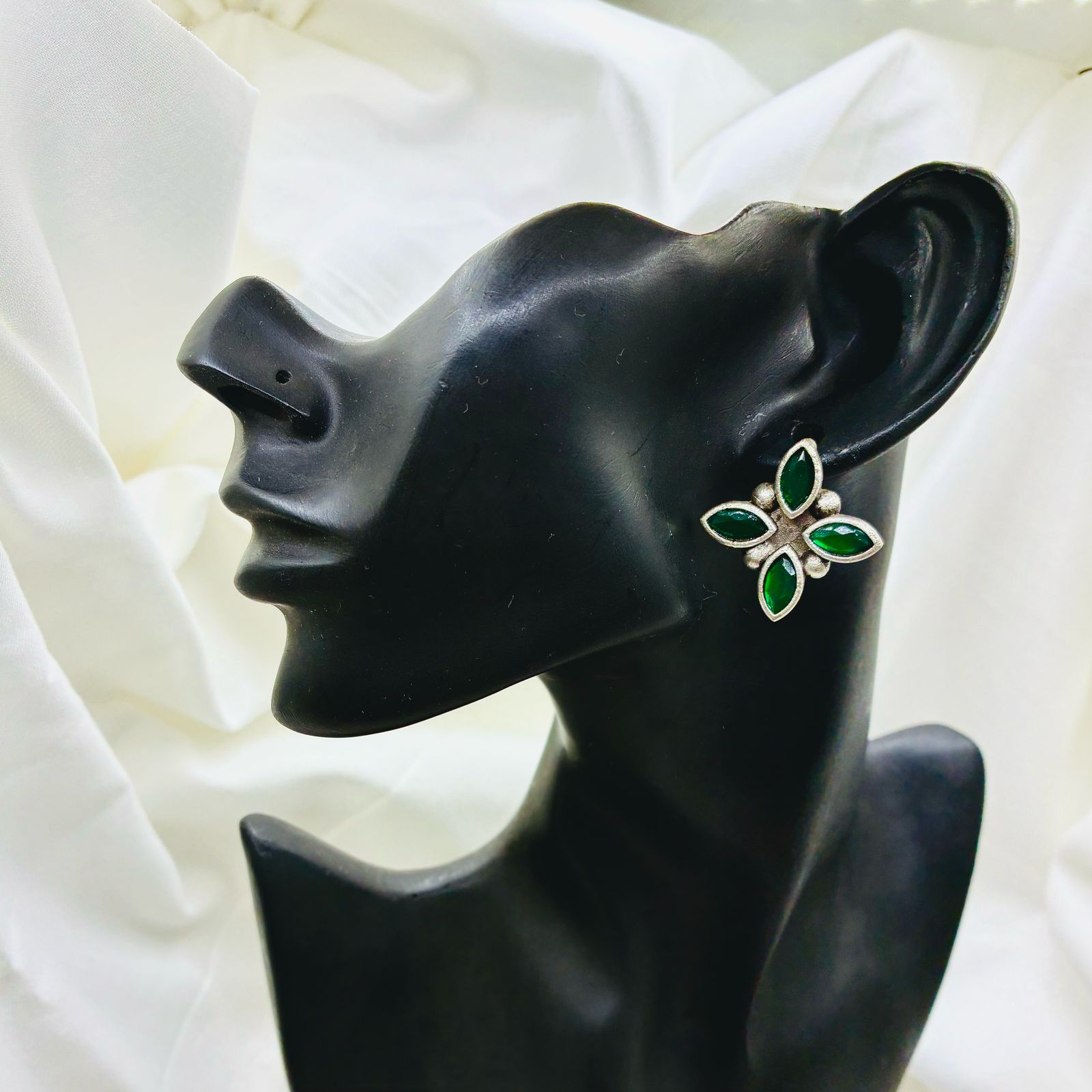 Silver plated Brass Earrings (Green) #3