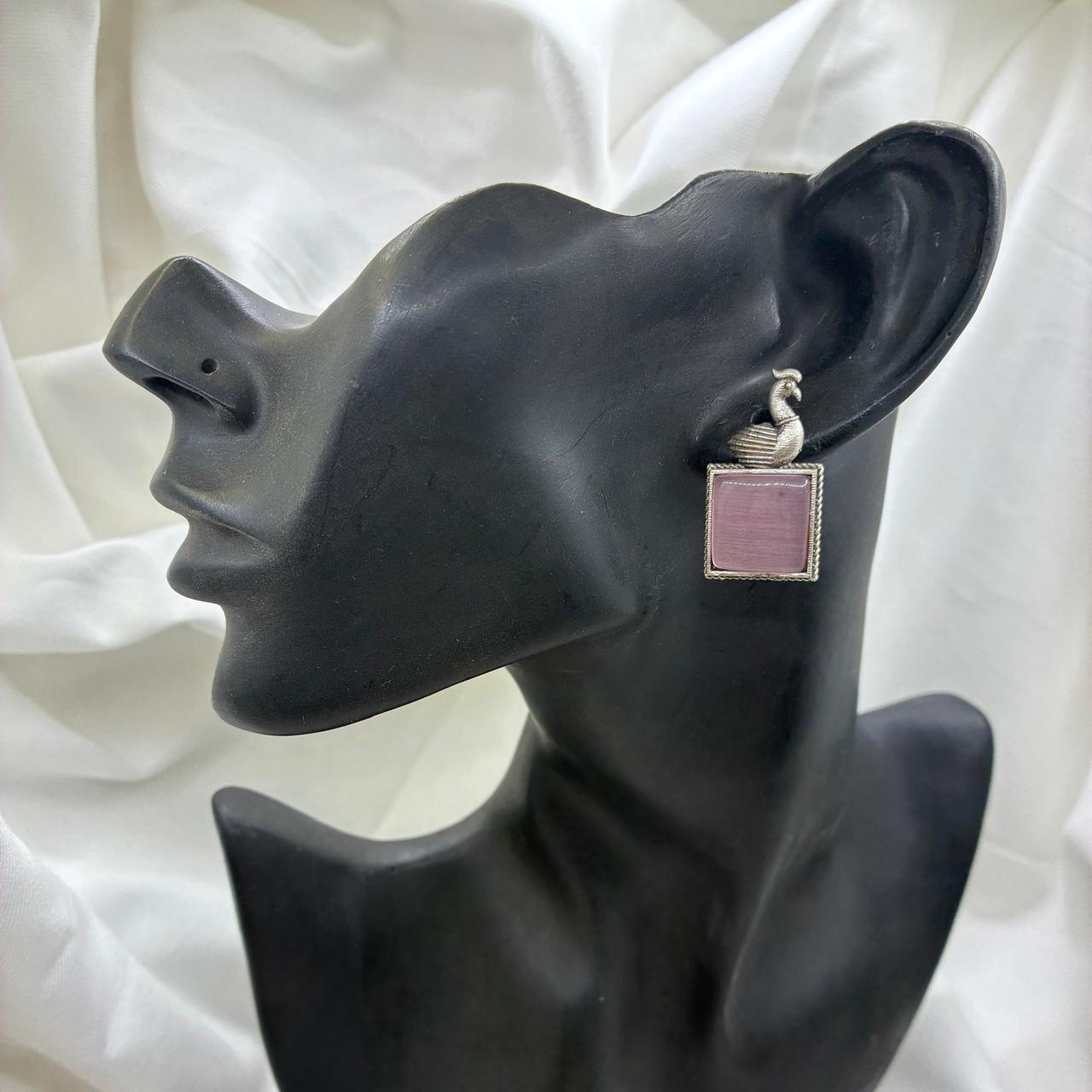 Silver plated Brass Earrings (Pink) #12