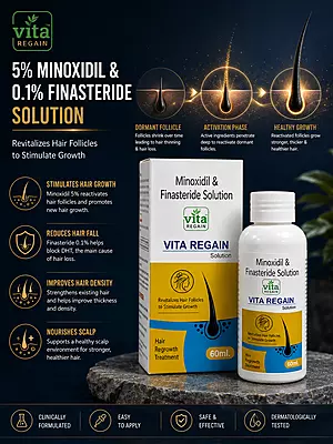 Vita Regain 5% Minoxidil & 0.1% Finasteride Topical Solution | Clinically Proven Hair Regrowth Treatment | 60ml