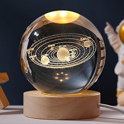 3D Crystal Ball Night Lamp With Wooden Base Pack of 1 3D Crystal Ball Night Lamp With Wooden Base Pack of 1