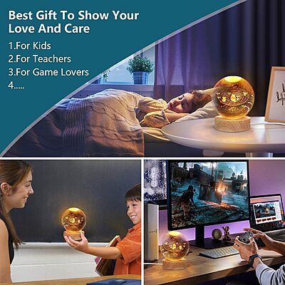 3D Crystal Ball Night Lamp With Wooden Base Pack of 1 3D Crystal Ball Night Lamp With Wooden Base Pack of 1