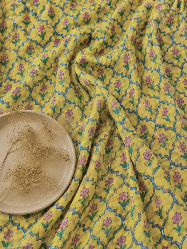 Cotton Yellow Buta Block Print