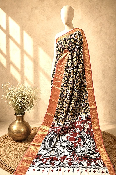 Kalamkari Block Print Silk Cotton Nizam Border Saree #19