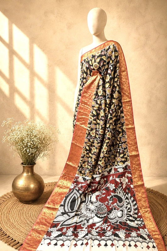 Kalamkari Block Print Silk Cotton Nizam Border Saree #19