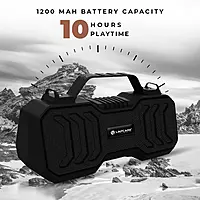 Lapcare Go Beat II (LBS‑666): 14 W RMS portable Bluetooth speaker with dual‑diaphragm stereo sound, 10 hr battery, TWS pairing, micro‑SD/FM/AUX support, hands‑free calling.