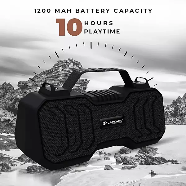 Lapcare Go Beat II (LBS‑666): 14 W RMS portable Bluetooth speaker with dual‑diaphragm stereo sound, 10 hr battery, TWS pairing, micro‑SD/FM/AUX support, hands‑free calling.