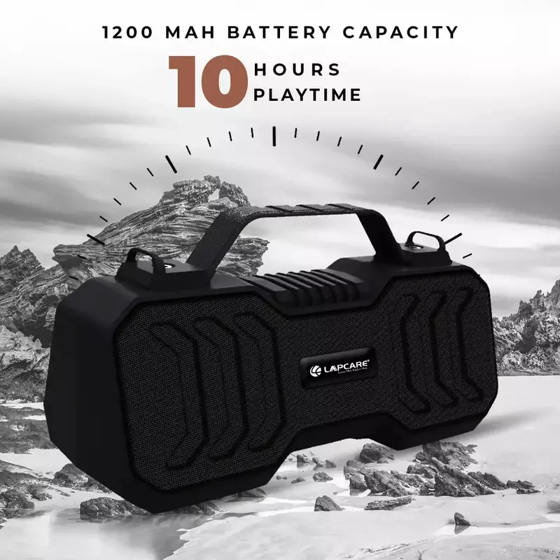 Lapcare Go Beat II (LBS‑666): 14 W RMS portable Bluetooth speaker with dual‑diaphragm stereo sound, 10 hr battery, TWS pairing, micro‑SD/FM/AUX support, hands‑free calling.