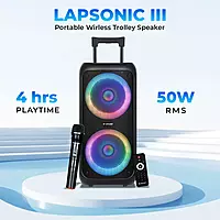 lapcare LAPSONIC III LPS‑333: 50 W powerful stereo with wireless mic, Bluetooth/Mic/USB/TF/FM support, LED lighting & remote control—ideal for parties
