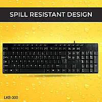 Lapcare Alfa‑1 LKB‑300 keyboard: 104‑key layout plus 15 hotkeys, USB plug‑and‑play, adjustable kickstand & 10 million keystroke lifespan.