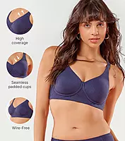 Enamor Bamboo Bliss,Plunge,super soft , Women's everyday T-Shirt Bra -naturally absorbent & Antimicrobial, Padded, Wirefree, High Coverage- IO05