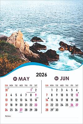2026 Ocean View Wall Calendar