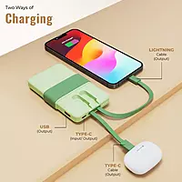 Volt 1 LBP-615 10000mAh Power Bank – 3 Output | Type-C & Lightning Cable | 22.5W | Green & White