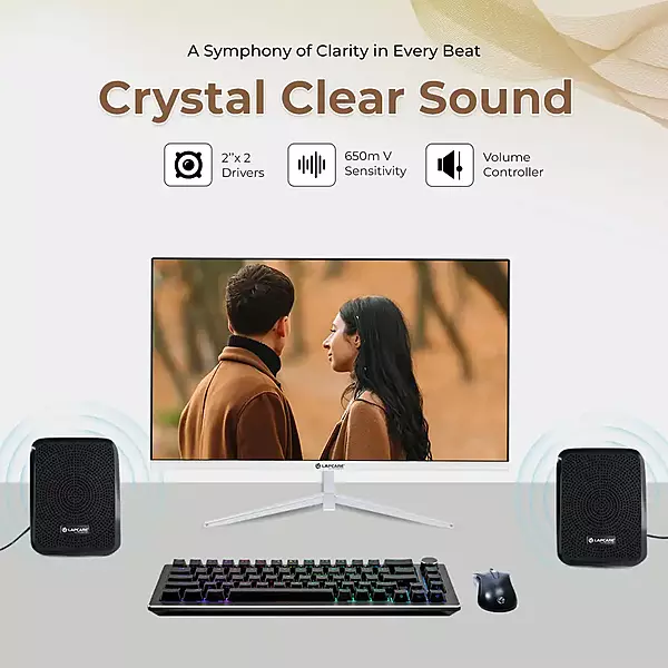 Lapcare LUS‑204 (Twinny 2 compact USB-powered speaker set delivering 5 W×2 stereo sound 3.5 mm AUX input, inline volume control distortion‑free output compatible with PCs
