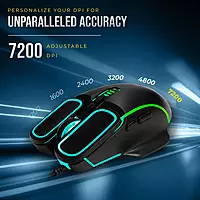 Lapcare Champ Voyager LGM‑201 mouse: configurable 7200 DPI optical sensor, rubber‑grip ABS body, dazzling RGB lighting & macro keys.