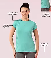 Enamor Essentials Womens E047-Short Sleeve Crew Neck Slim Fit Stretch Cotton Tee