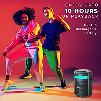 Lapcare LBS‑300 Tiffin 10 W BT speaker: round compact design, 76 mm drivers with bass radiator, Type‑C charging, Bluetooth 5.3, 10‑hour playback, AUX/TF/USB support, 1‑yr warranty.