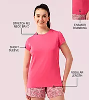 Enamor Essentials Womens E047-Short Sleeve Crew Neck Slim Fit Stretch Cotton Tee