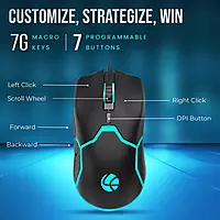 Lapcare Champ Razor LGM‑204 gaming mouse: 3600 DPI optical sensor, rainbow RGB backlight, 6 macro buttons, rubber oil grip & 5M click lifespan.