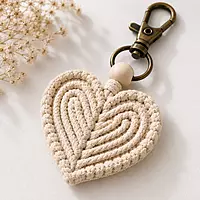 Macrame Heart Keychain — Ivory, Beige & Blush Pink (Set of 3)
