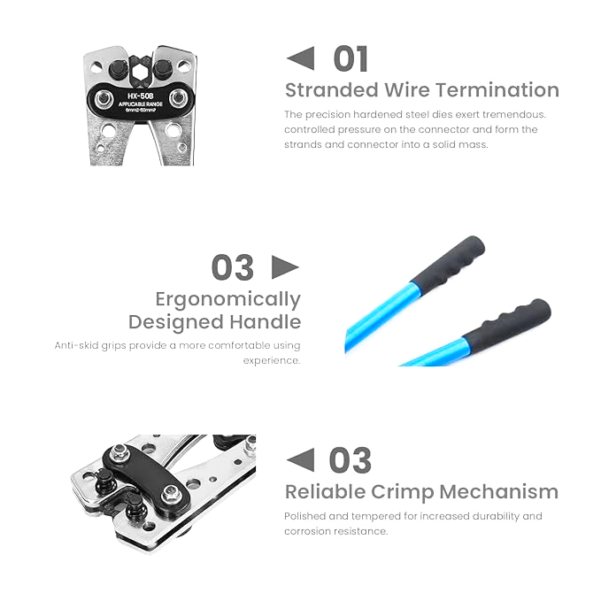 Battery Cable Lug Crimping Tool for AWG 10-1 Copper Wire Lugs with 60 Pcs 8 Sizes
