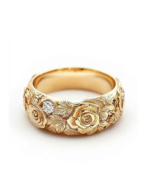 14KT Rose Real Diamond & Gold Ring (Blooming Flower S7)