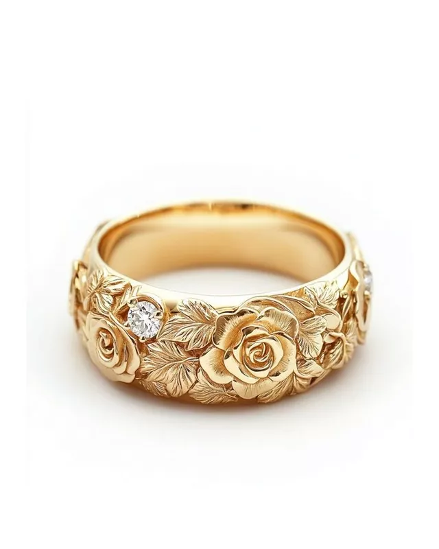 14KT Rose Real Diamond & Gold Ring (Blooming Flower S7)