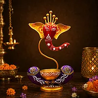 Metal Hand Painted Ganesha T - light holder