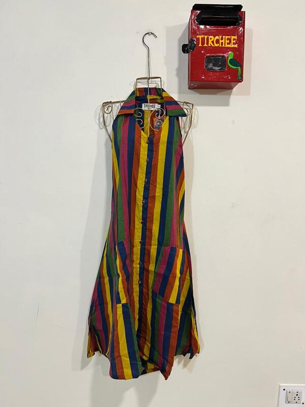 Cyra's Racer Back Dress with Collar -Multi-colour Stripes