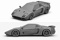 Left side view of 3D printed supercar model