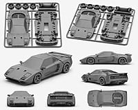 Package contents of the 3D printed supercar model