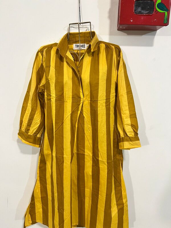 Meera's Flare collared dress - Mustard & Yellow Stripes