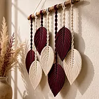 Burgundy & Ivory Macrame Feather Leaf Wall Hanging