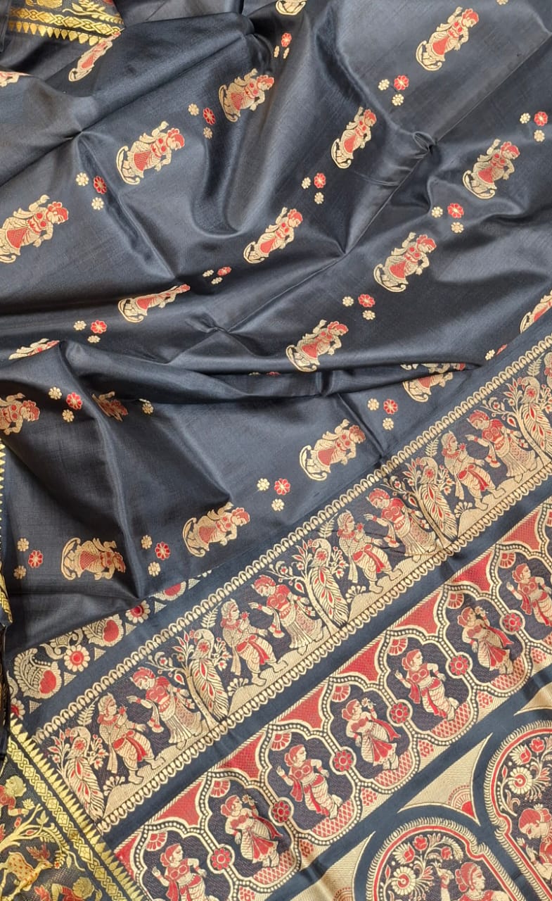 Figure motif Baluchari saree in color Jet black