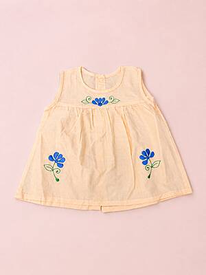 Nirai Cotton Embroidered Baby Frock - (0-6m) Orange