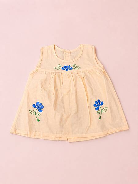 Nirai Cotton Embroidered Baby Frock - (0-6m) Orange Nirai Cotton Embroidered Baby Frock - (0-6m) Orange