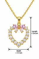 Gold-Tone Crystal Heart Pendant Necklace with Pink Bow Detail