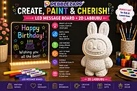 Pebblezapp LED Acrylic Writing Board with Light & 7 Pens | 8x8 in DIY 3D with 3D Labbubu Statue