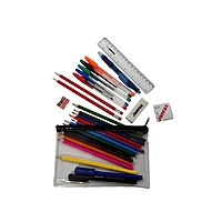 Stationery Filled Black Zip 8x5"" Pencil Case with Colouring Pencils