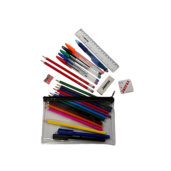 Stationery Filled Black Zip 8x5"" Pencil Case with Colouring Pencils