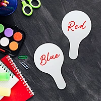 Pack of 6 Round Plain White MDF Double Sided Dry Erase Handheld Answer Paddles - Mini Whiteboard