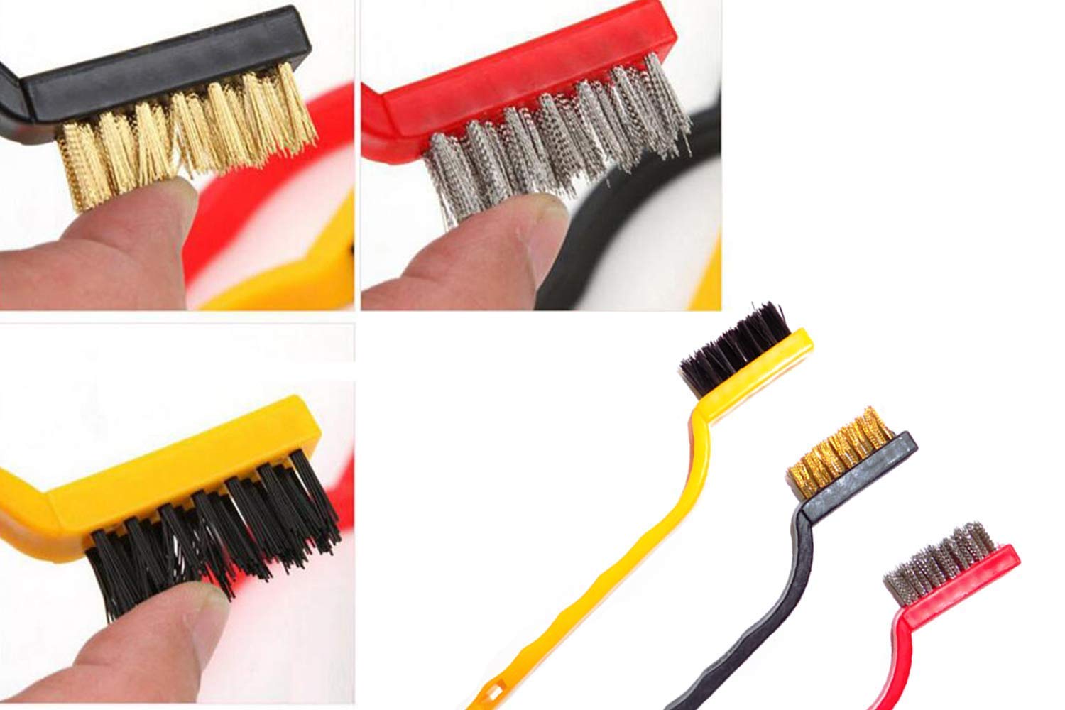 3-Piece Wire Brush Set (Nylon, Brass & Stainless Steel) for Rust, Grout & Stove Cleaning