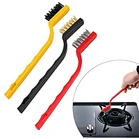 3-Piece Wire Brush Set (Nylon, Brass & Stainless Steel) for Rust, Grout & Stove Cleaning
