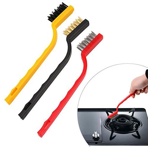 3-Piece Wire Brush Set (Nylon, Brass & Stainless Steel) for Rust, Grout & Stove Cleaning