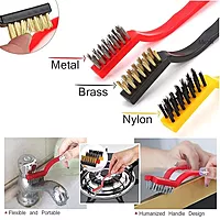 3-Piece Wire Brush Set (Nylon, Brass & Stainless Steel) for Rust, Grout & Stove Cleaning