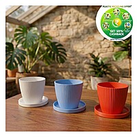 Bello Pot 7 Inch Ribbed Plastic Plant Pot with Tray