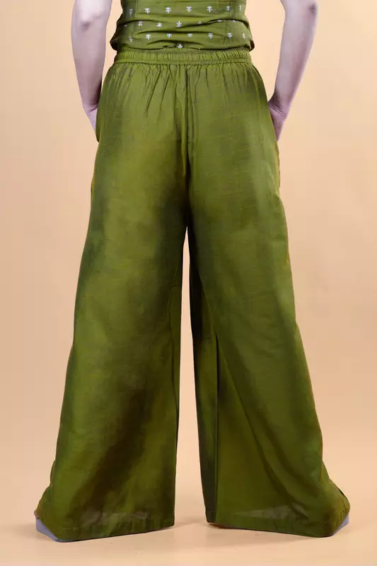 Women Flared Solid Palazzo - Green